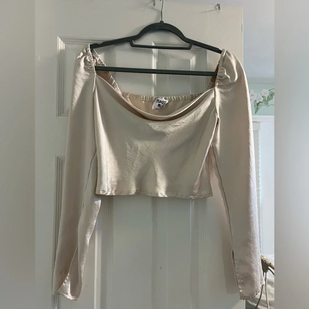 Princess Polly Love Song Top / Champagne Satin Long Sleeve Top - Picture 3 of 6